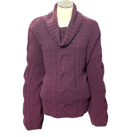 Seven7 Sweaters - Seven7 Cable Knit Purple Cowl Neck Sweater Cozy Premium Quality Brand Size XXL